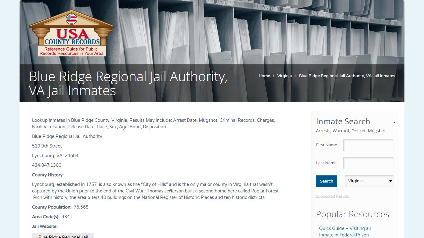 Blue Ridge Regional Jail Authority, VA Jail Inmates | Name Search